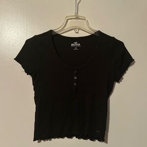 Hollister Black Buttoned Crop T-Shirt Fitted